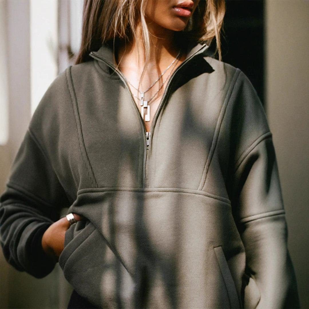 Damen Kapuzenpullover mit modernem Stehkragen und ausgezeichneter Passform Drune