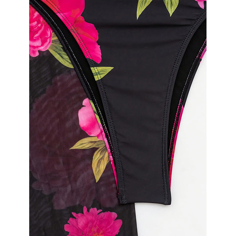 Damen Einteiler Badeanzug mit floralem Überrock Drune