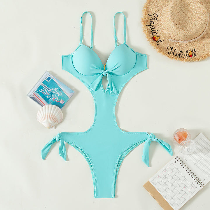 Damen Eleganter Cut-Out-Badeanzug mit Schleifendetail Drune