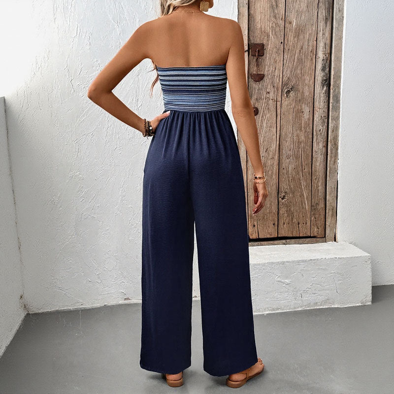 Damen Jumpsuit mit Bandeau-Oberteil und weitem Bein Drune