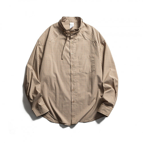 Herren Karierter Oversize-Hemd mit Stehkragen, Kordelzug und Raglanärmeln Drune