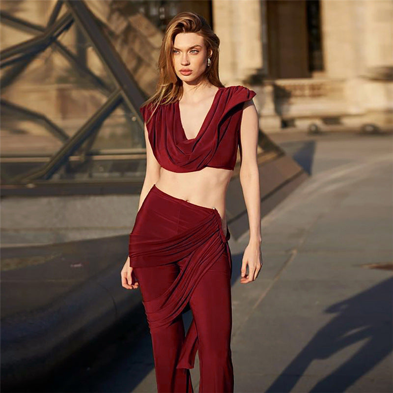 Damen Elegantes Ensemble mit fließendem Oberteil und weitem Bein Drune