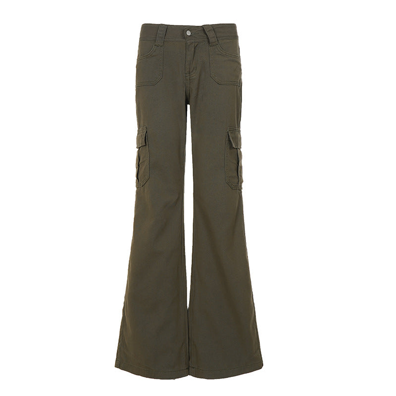 Damen Cargo-Flares mit hoher Taille, Klappentaschen und weitem Schlag Drune