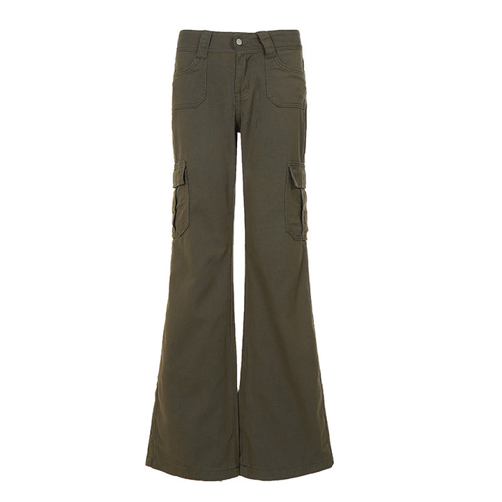 Damen Cargo-Flares mit hoher Taille, Klappentaschen und weitem Schlag Drune