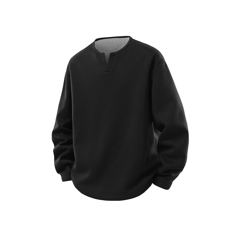 Herren Strukturierter Waffel‑Thermo‑Pullover mit V‑Einsatz und weiter Passform Drune