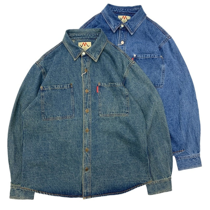 Herren Relaxed Denim-Hemdjacke mit aufgesetzten Brusttaschen und gerundetem Saum Drune