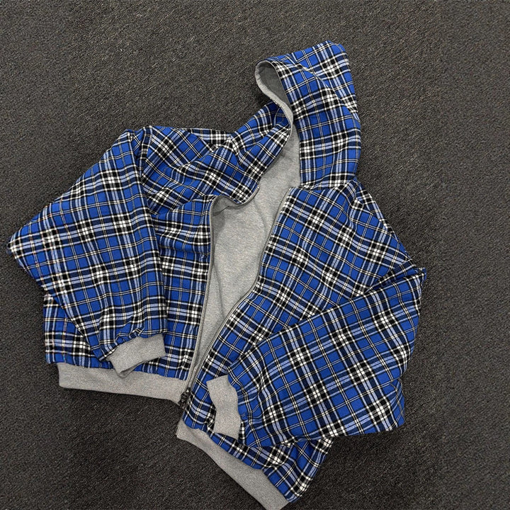 Herren gepolsterter Hoodie mit kariertem Futter und durchgehendem Reißverschluss Drune
