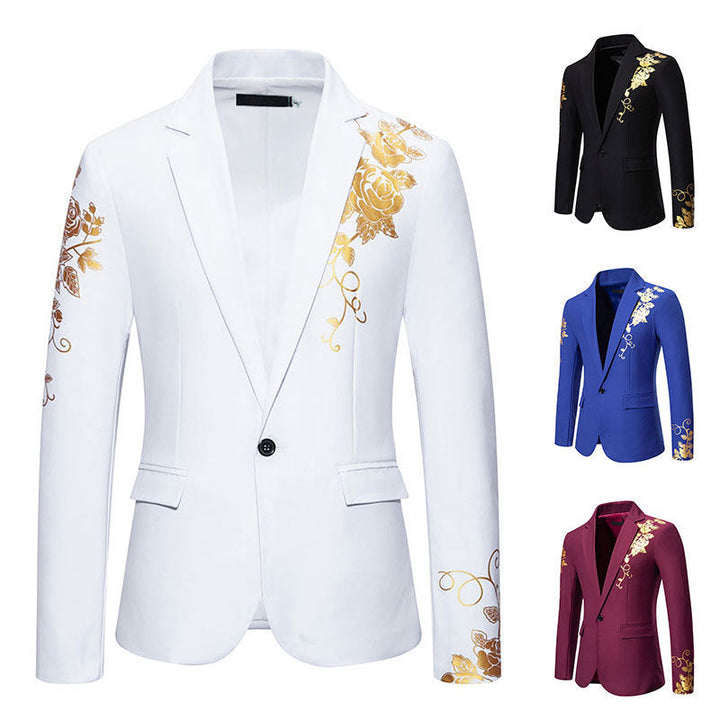 Herren eleganter Blazer mit floralem Goldmuster Drune