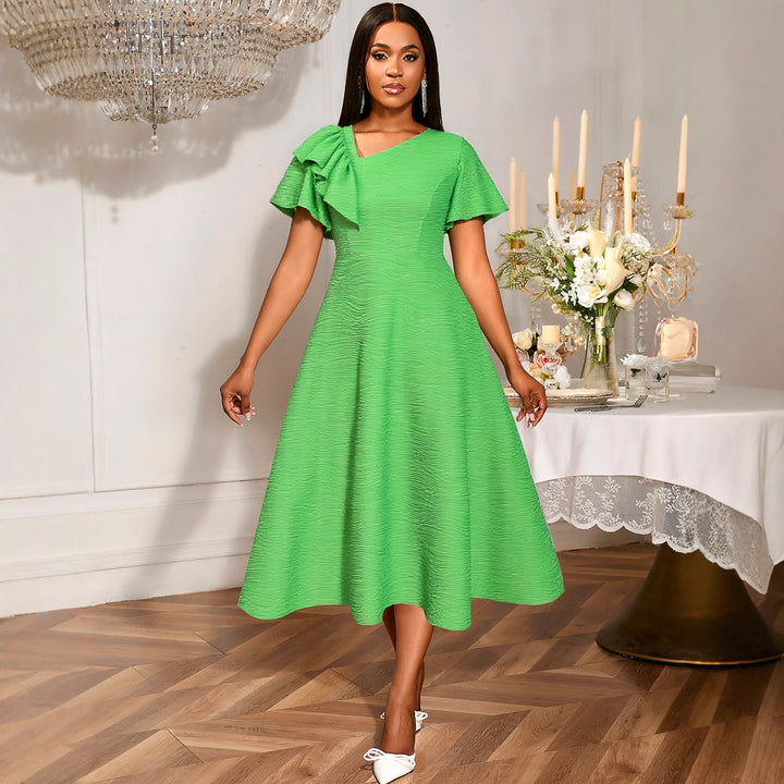 Damen Midikleid mit asymmetrischem Schal und voluminösen Ärmeln Drune
