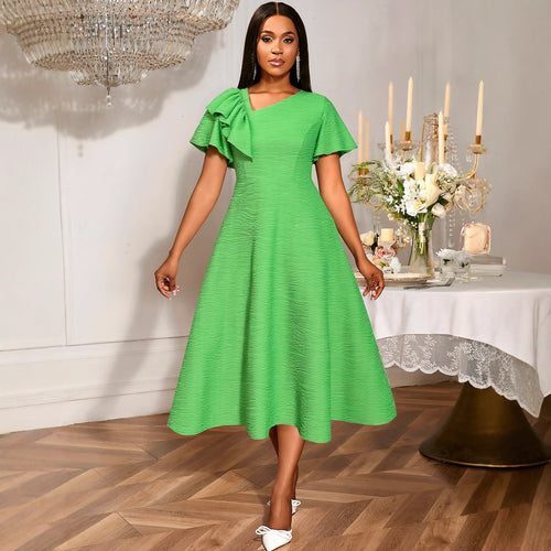 Damen Midikleid mit asymmetrischem Schal und voluminösen Ärmeln Drune