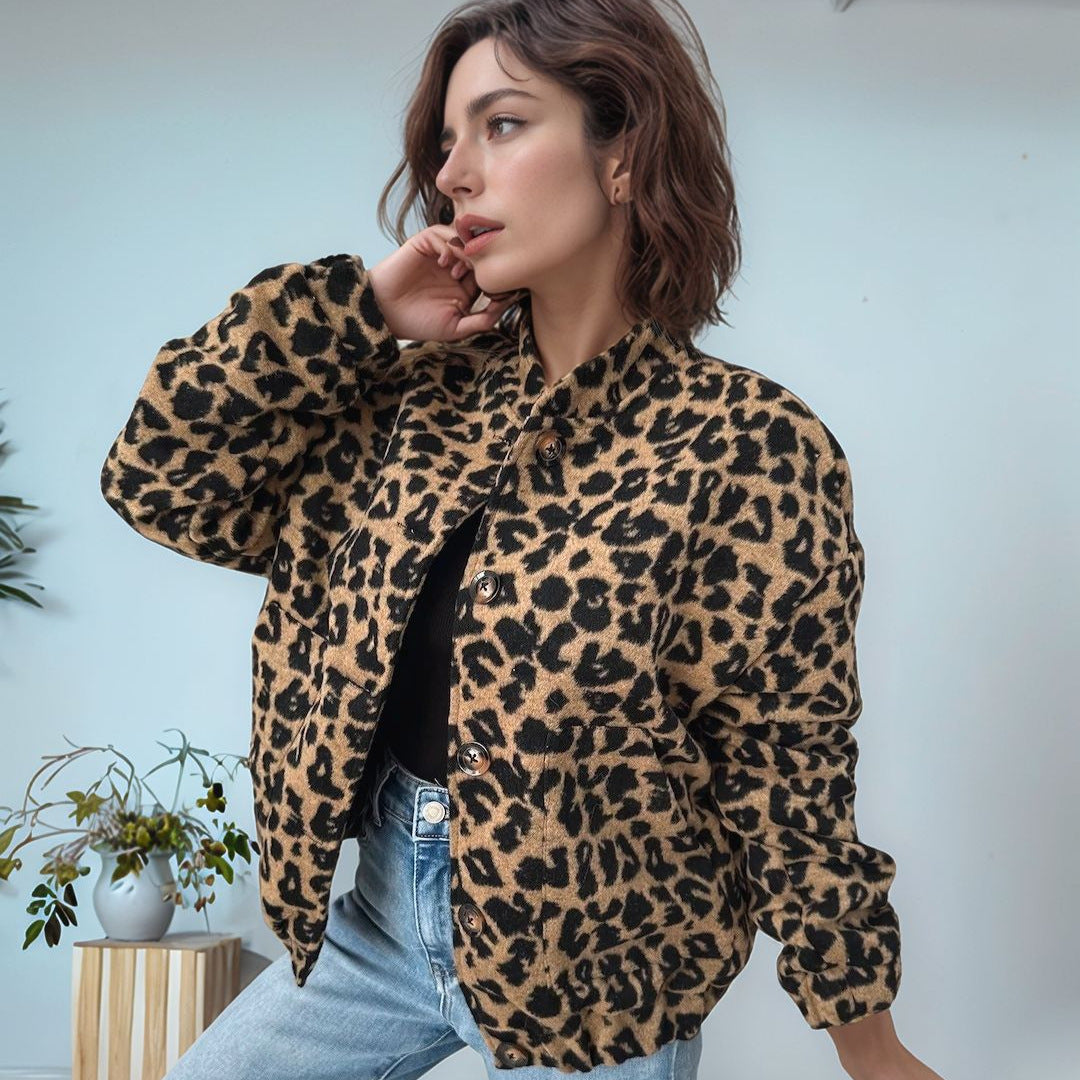 Damen modische Teddyjacke im Leopardenmuster Drune