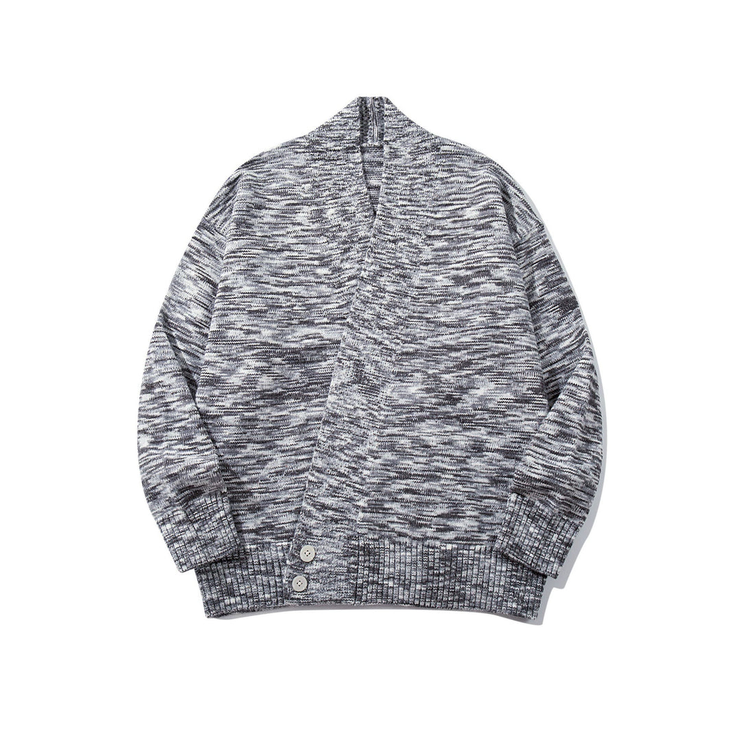 Damen Oversize-Strickcardigan mit tiefem V-Ausschnitt, Knopfleiste am Saum und melierter Struktur Drune