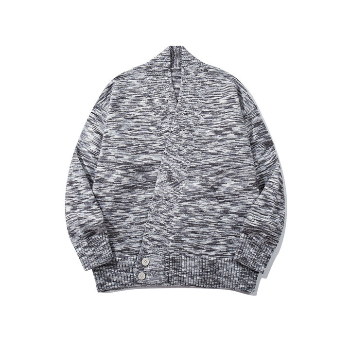 Damen Oversize-Strickcardigan mit tiefem V-Ausschnitt, Knopfleiste am Saum und melierter Struktur Drune
