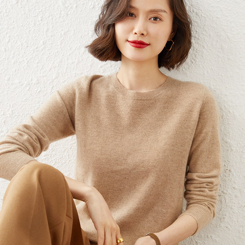 Damen Kurzgeschnittener Feinstrickpullover mit Rundhalsausschnitt und geripptem Bund Drune