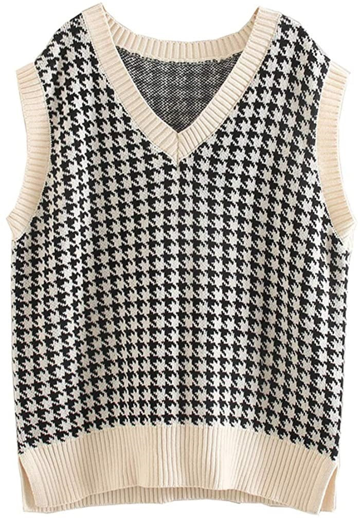 Damen ärmellose Strickweste mit modernem Hahnentrittmuster Drune