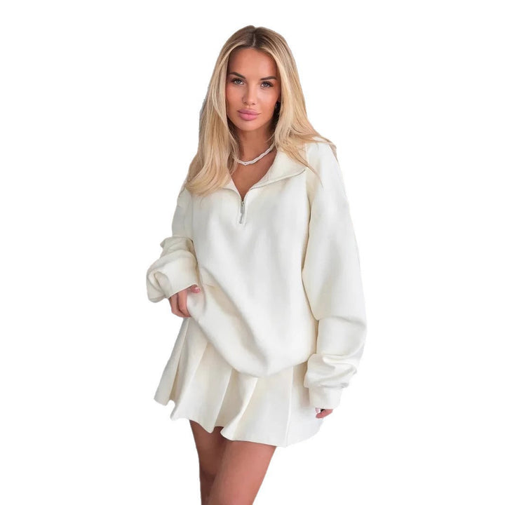 Damen Oversized Sweatkleid mit halbem Reißverschluss und Stehkragen Drune