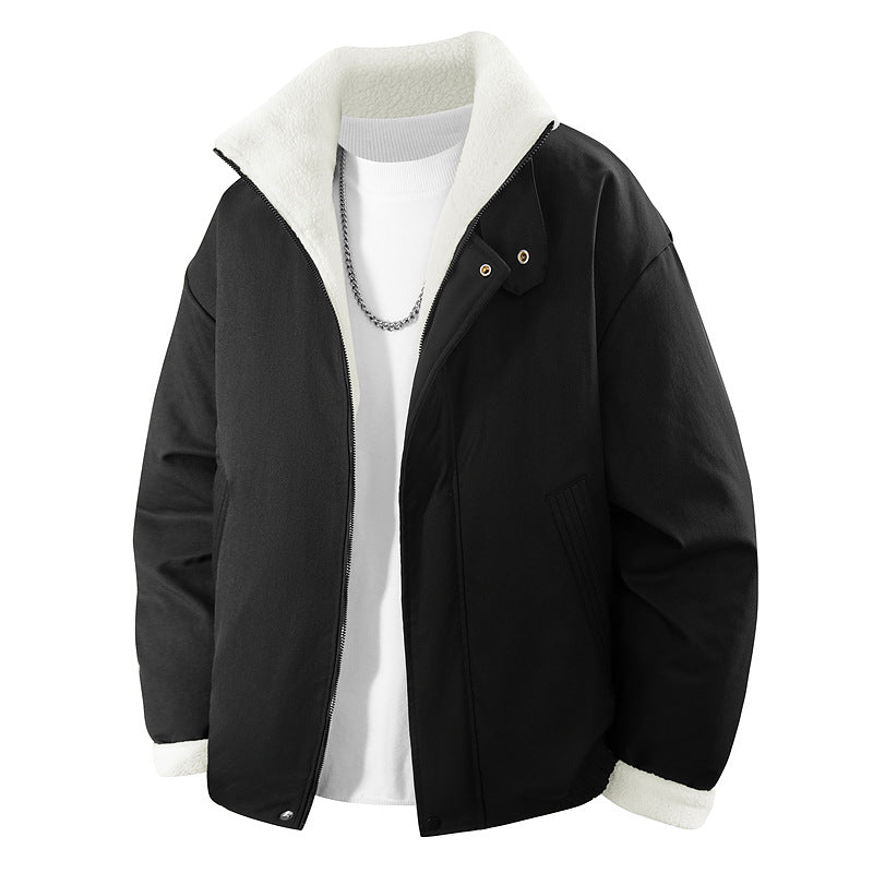 Men's  plush-lined stand-collar insulated zip jacket with snap throat tab Drune