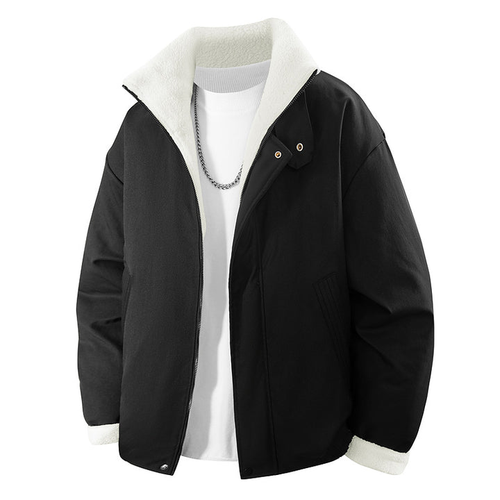 Men's  plush-lined stand-collar insulated zip jacket with snap throat tab Drune