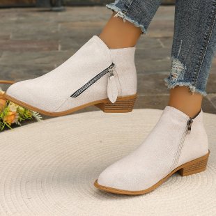 Damen elegante Kurzstiefel in Wildlederoptik mit seitlichem Zipper und dekorativer Quaste Drune