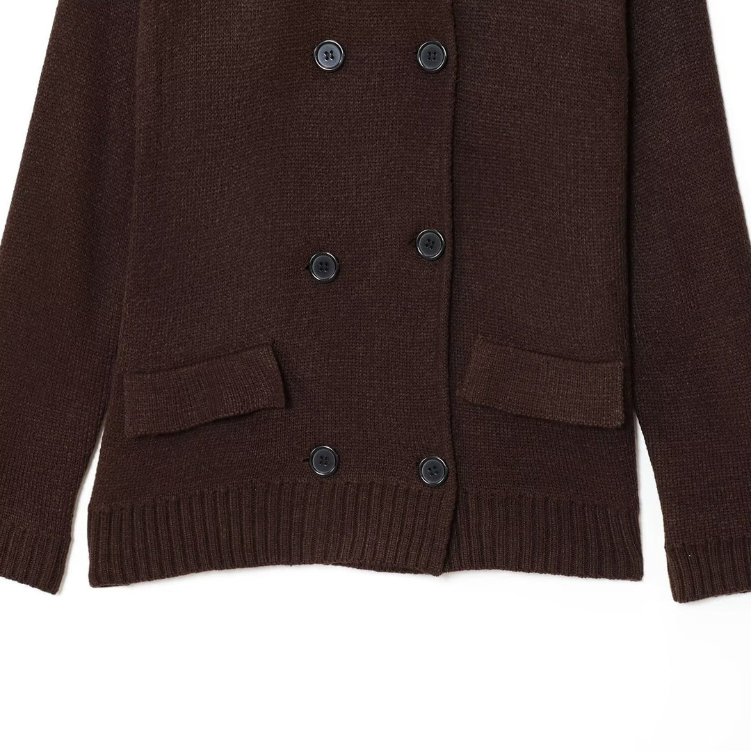 Damen elegante Strickjacke mit doppelter Knopfleiste und praktischen Taschen Drune