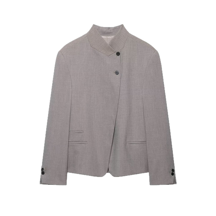 Damen Kurzblazer mit asymmetrischer Knopfleiste und Stehkragen Drune