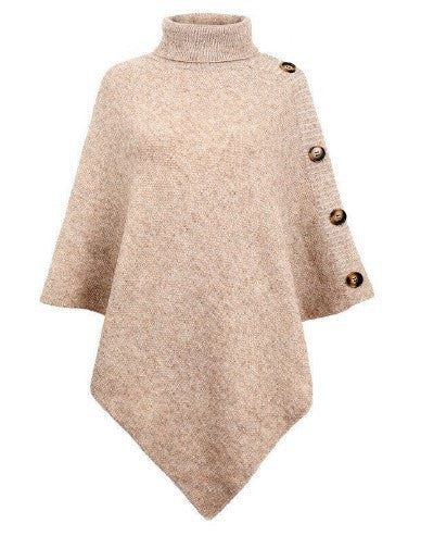Damen Strick-Poncho mit steigendem Kragen und dekorativen Knopfdetails Drune