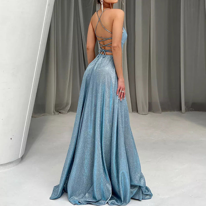 Damen Glamouröses Abendkleid mit offenem Rücken und funkelnder Stoffqualität Drune