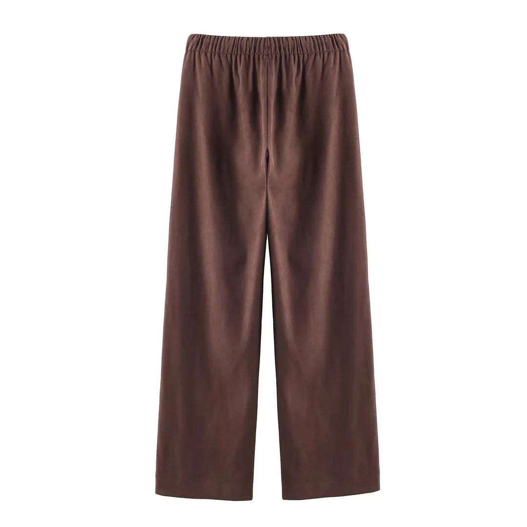 Damen nan gerade geschnittene Velourslederimitat-Hose mit Elastikbund und Kordel Drune