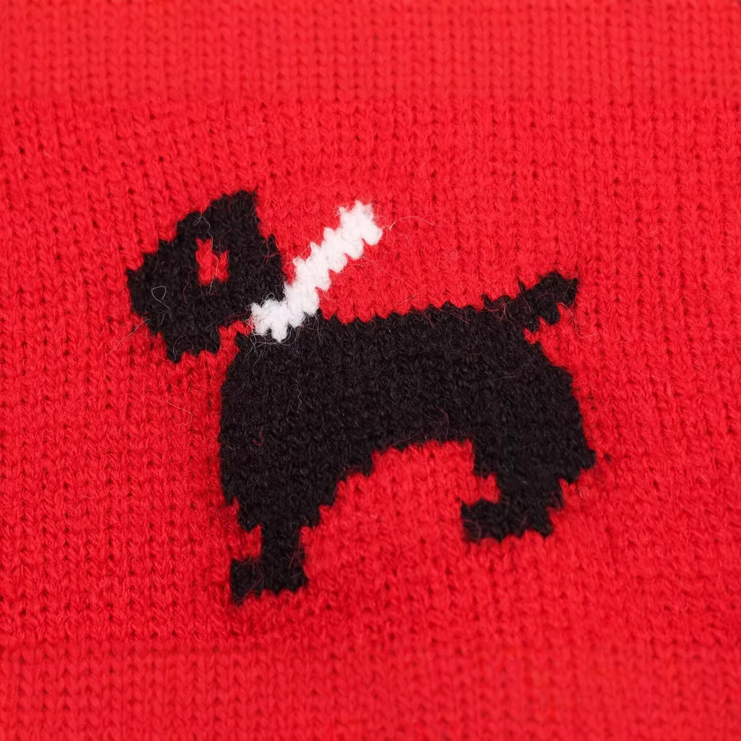 Damen Gestrickte Kurzjacke mit integriertem Schal und Hundeintarsie Drune