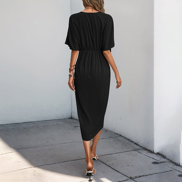 Damen Wickelkleid mit fließendem V-Ausschnitt und seitlichem Schlitz Drune
