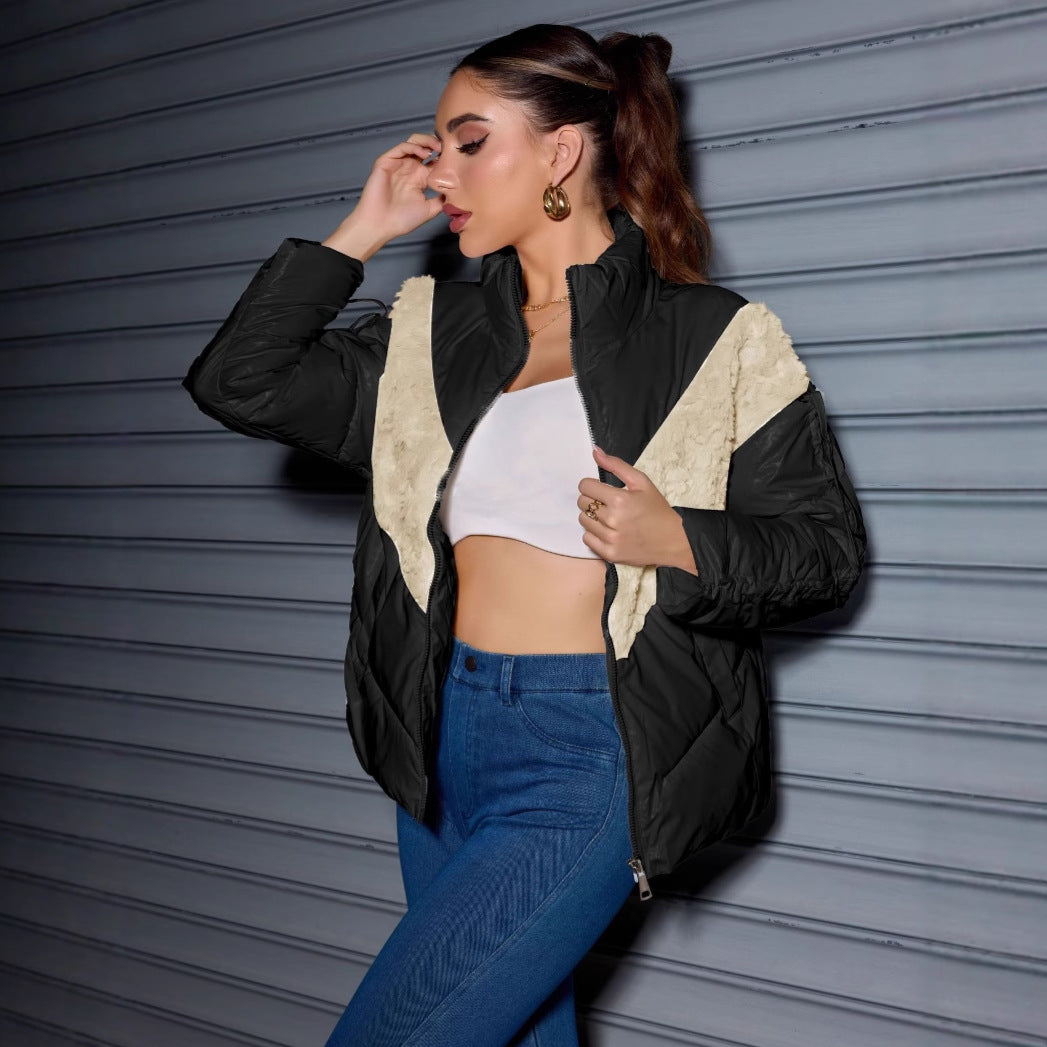 Damen Wattierte Steppjacke mit Kunstfell-V‑Einsatz, Stehkragen & Reißverschluss Drune