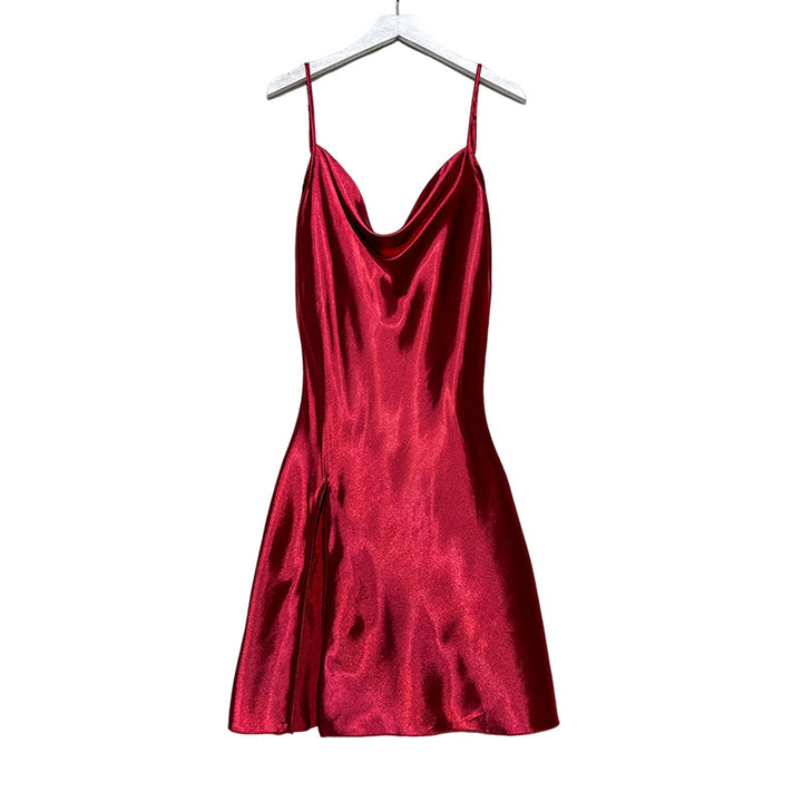 Damen Satin Kleid mit tiefem Ausschnitt Drune