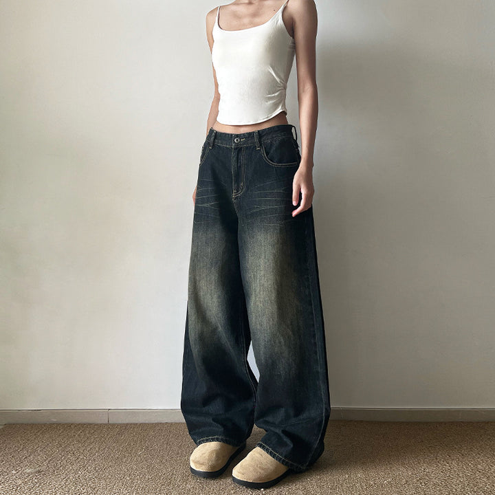 Damen Extraweite Low‑Rise Baggy-Jeans im Vintage-Waschung Drune