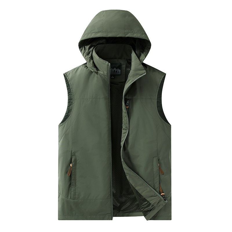 Herren Leichte outdoor‑Weste mit Kapuze, atmungsaktivem Meshfutter und wasserabweisender Shell Drune