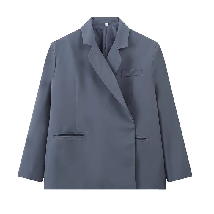 Damen elegante Blazerjacke mit asymmetrischem Schnitt und praktischen Taschen Drune