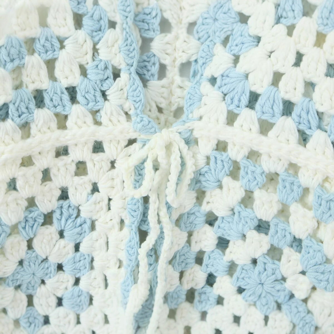 Damen Gehäkelte Granny‑Square Cardigan mit weitem Ärmel und Bindegürtel Drune