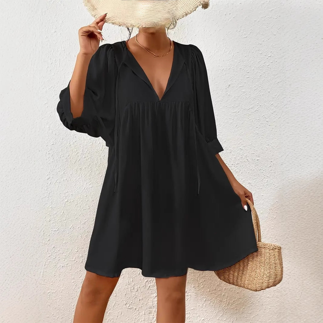 Damen lässiges Kleid mit modernen Puffärmeln Drune