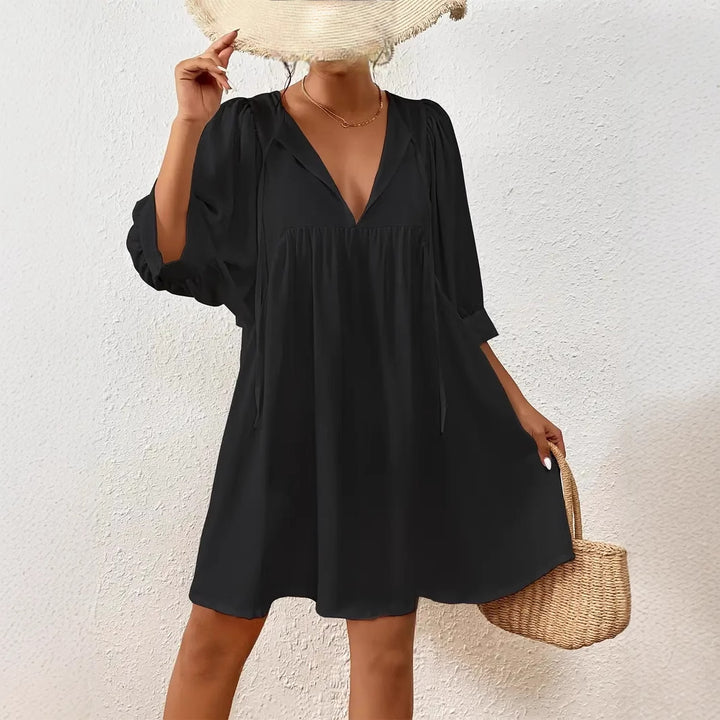 Damen lässiges Kleid mit modernen Puffärmeln Drune