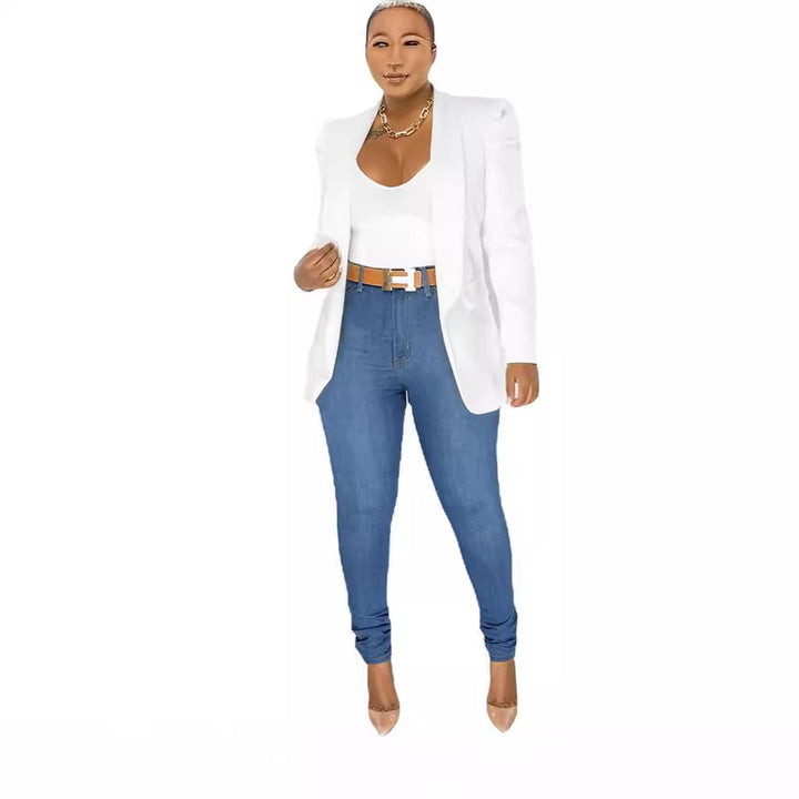 Damen Eleganter Blazer mit Schulterpolstern Drune