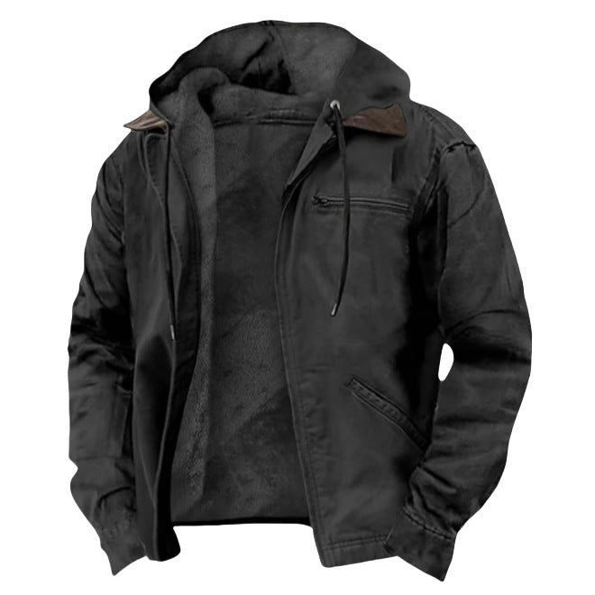 Herren nan wattierte Kapuzenjacke mit Teddyfutter und robuster Canvas-Aussenschicht Drune