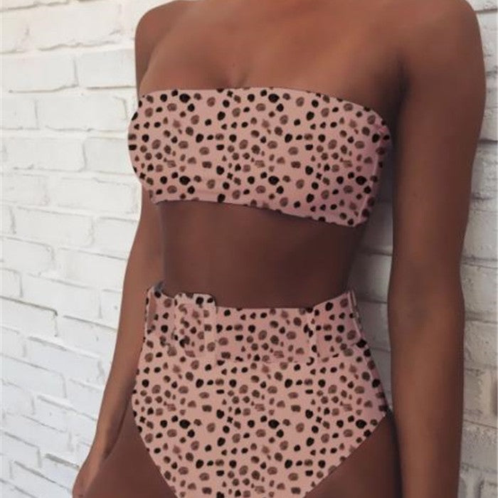Damen Bandeau-Bikini-Set mit hoch taillierter Hose und trendigem Gürteldetail Drune