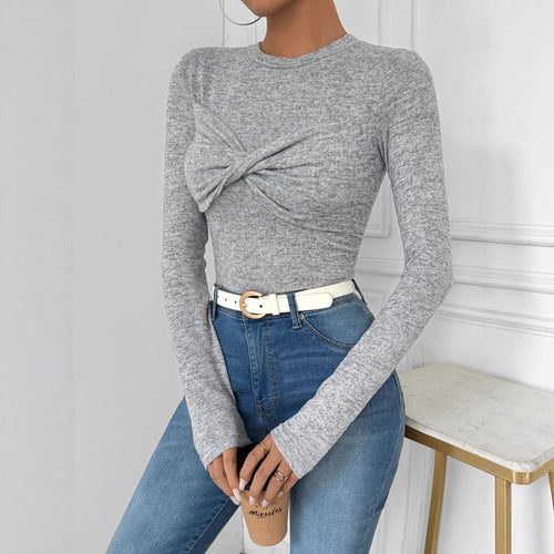 Damen Langarmshirt mit Knoten-Detail Drune