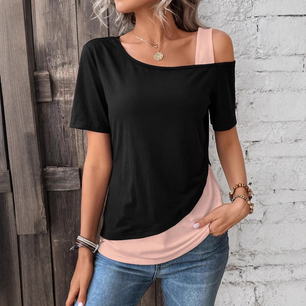 Damen Modisches T-Shirt mit asymmetrischem Design Drune