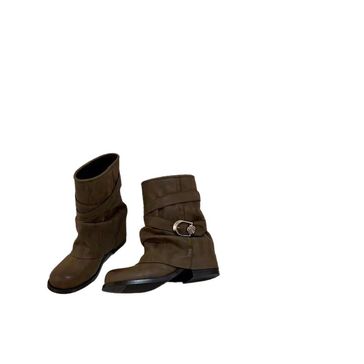 Damen Modische Stiefel mit Dekorativem Riemen Drune