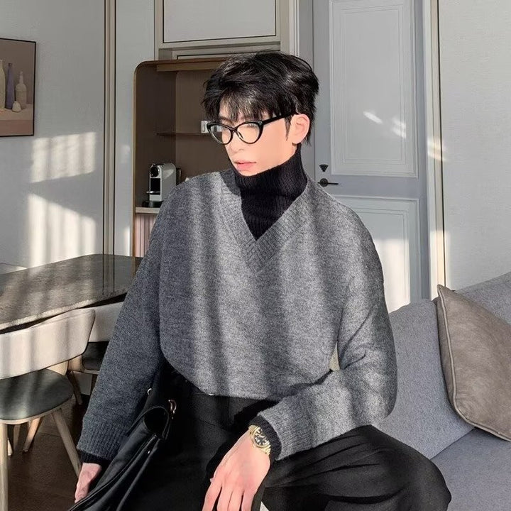 Herren Klassischer V-Ausschnitt Strickpullover Drune