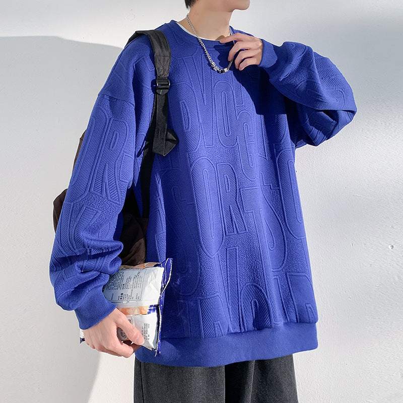 Herren Oversized Strukturiertes Strick-Sweatshirt mit geprägtem Ton-in-Ton-Lettering Drune