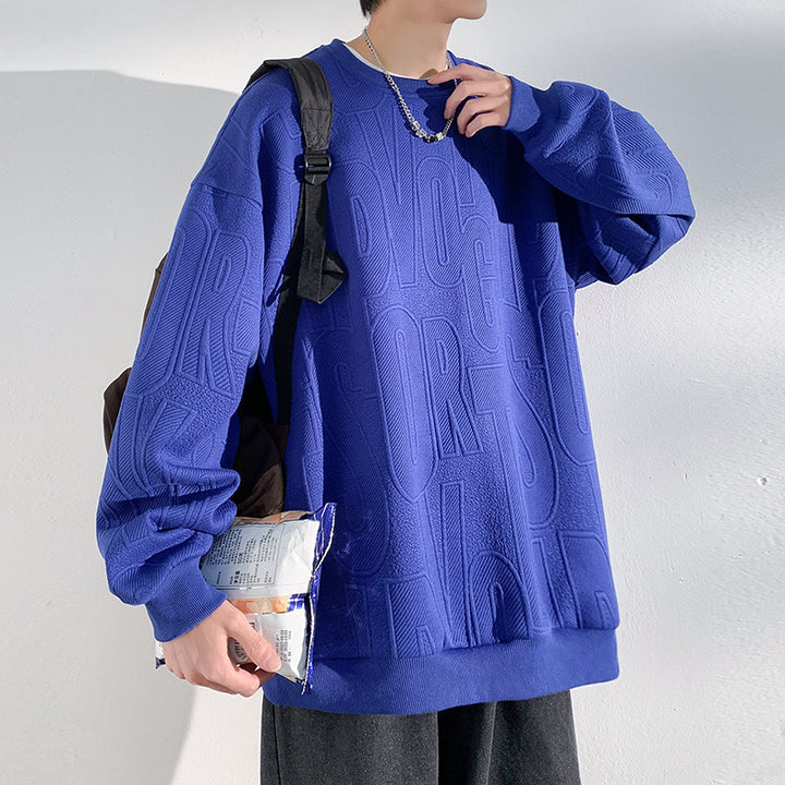 Herren Oversized Strukturiertes Strick-Sweatshirt mit geprägtem Ton-in-Ton-Lettering Drune