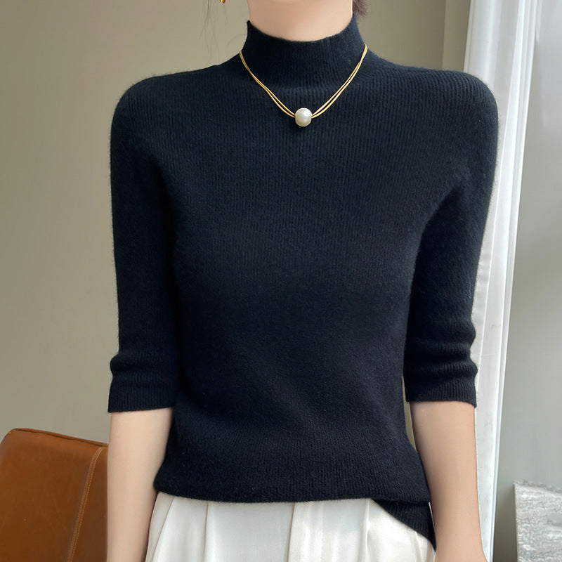 Damen Kurzarm-Mockneck-Pullover mit flauschiger Angora‑Optik Drune