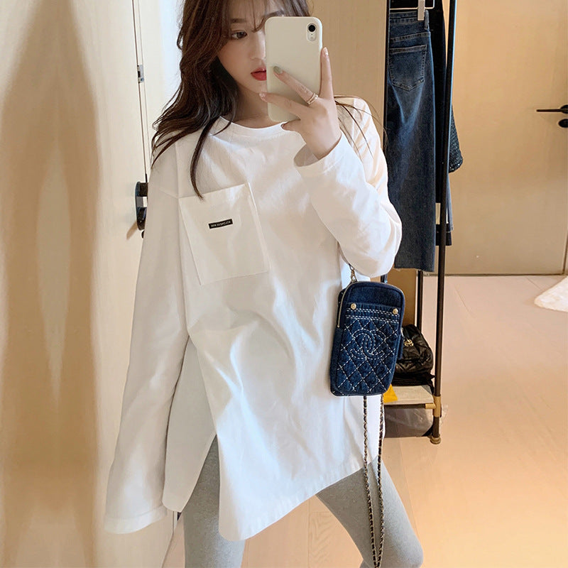 Damen lässiges Longsleeve-Shirt mit Tasche Drune