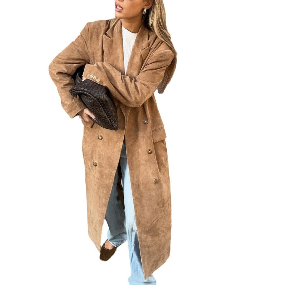 Damen Eleganter Langmantel mit doppelter Knopfleiste und praktischen Taschen Drune